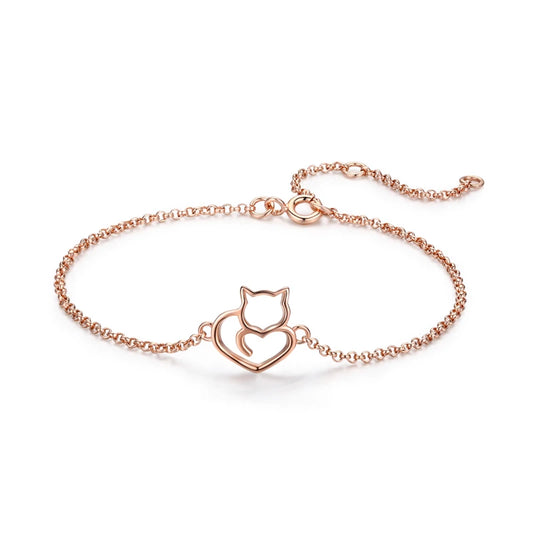 Delicate Heart Cat Bracelet