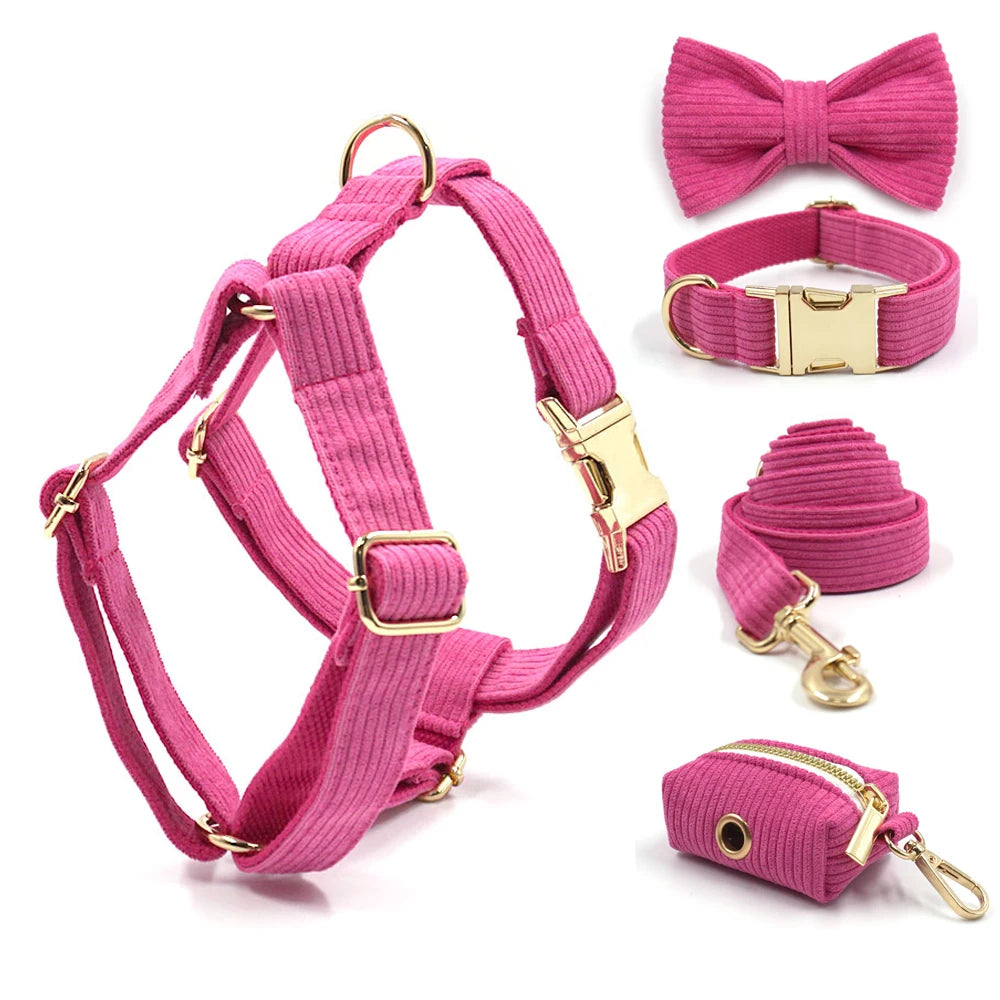 Pink Velvet Walk Set – Harness, Leash & Bag Holder