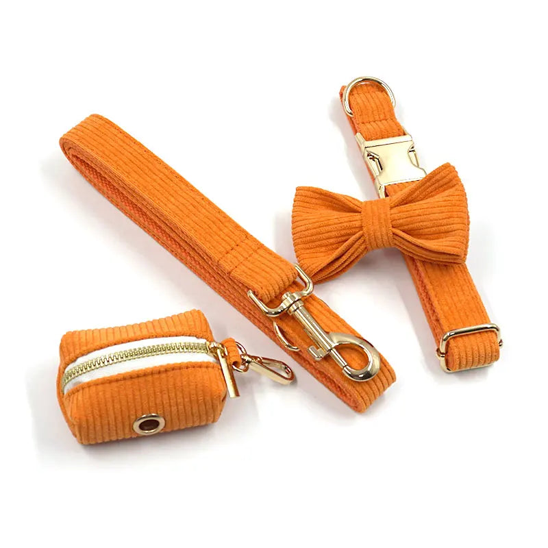 Orange Velvet Walk Set – Geschirr, Leine und Taschenhalter