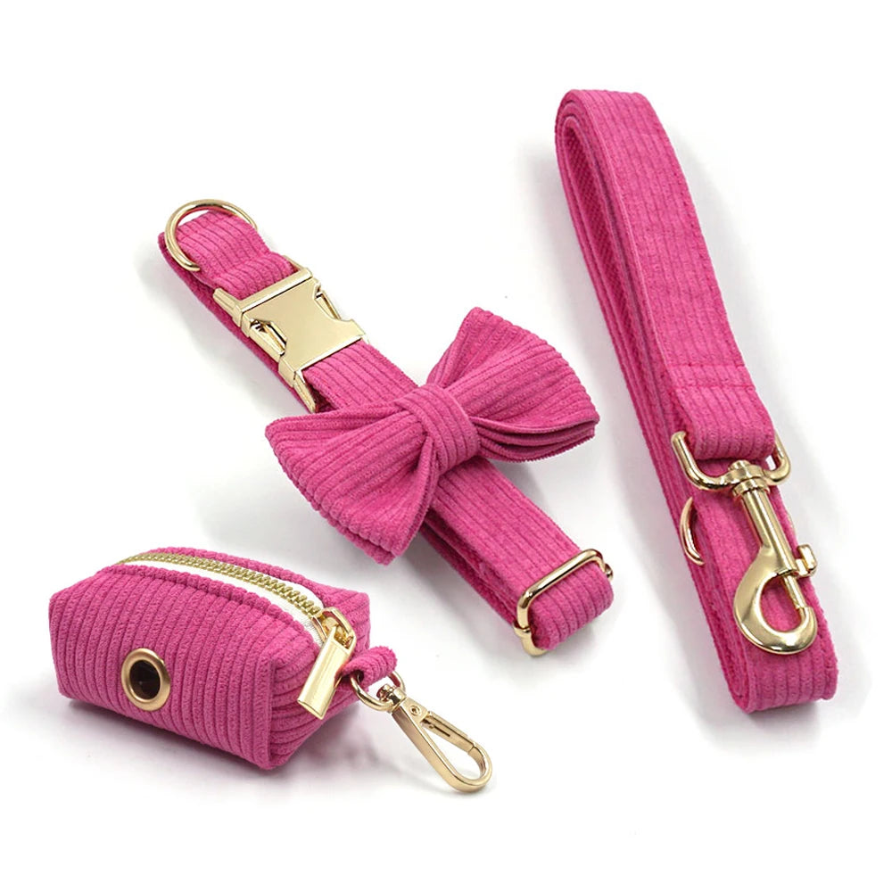 Pink Velvet Walk Set – Harness, Leash & Bag Holder