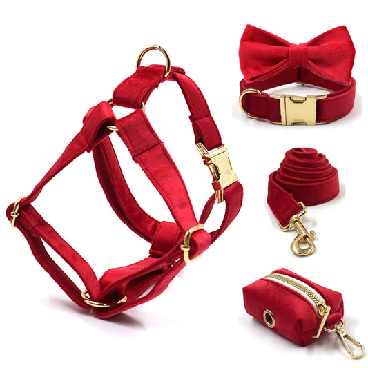 Red Velvet Walk Set – Harness, Leash & Bag Holder