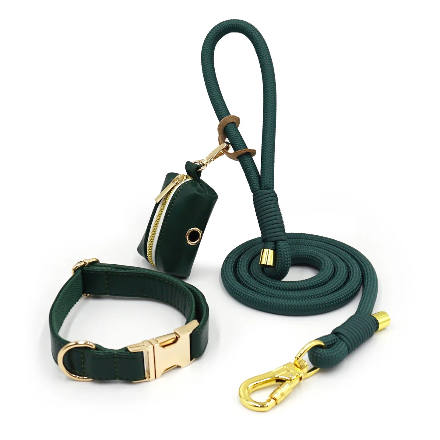 Forest Green Safety Walk Set – Collar, Leash & Bag Holder