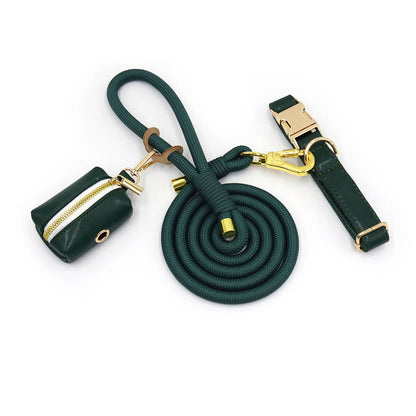 Forest Green Safety Walk Set – Halsband, Leine und Taschenhalter