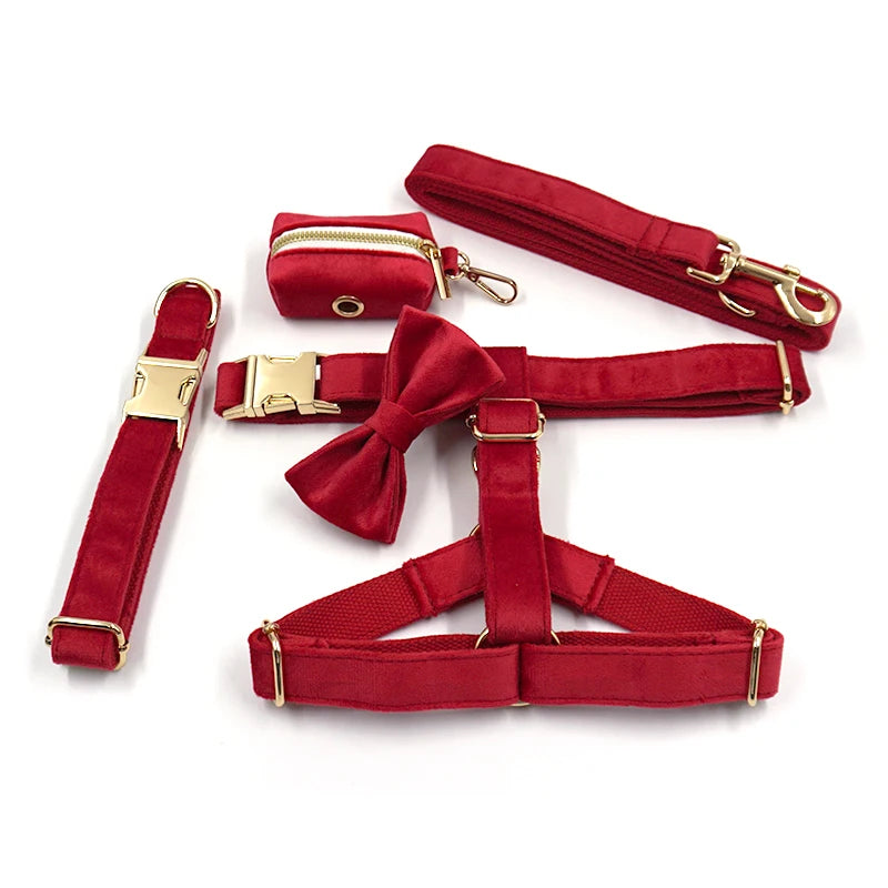 Red Velvet Walk Set – Geschirr, Leine und Taschenhalter